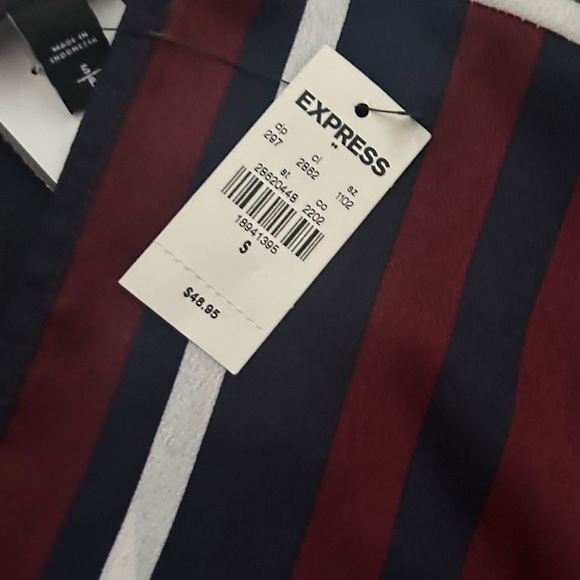 Express Asymmetrical Striped Maroon & Navy Wrap-style Peplum Top - Size S‎ - Picture 2 of 3
